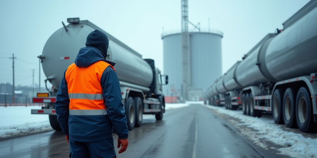 Фура с топливом на въезде в нефтебазу Санкт-Петербурга